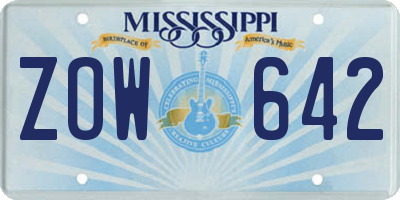 MS license plate ZOW642