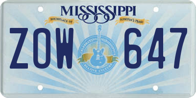 MS license plate ZOW647