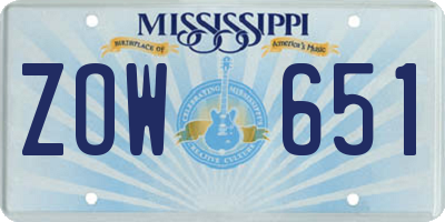 MS license plate ZOW651