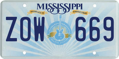 MS license plate ZOW669