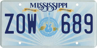 MS license plate ZOW689