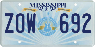 MS license plate ZOW692