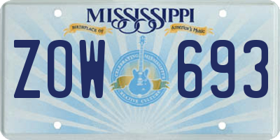 MS license plate ZOW693
