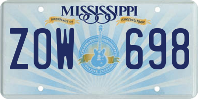 MS license plate ZOW698