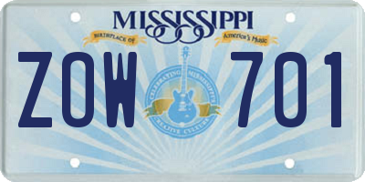 MS license plate ZOW701