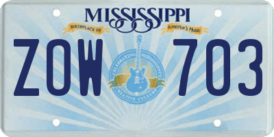 MS license plate ZOW703