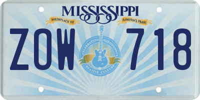 MS license plate ZOW718