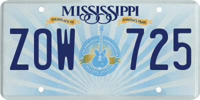MS license plate ZOW725