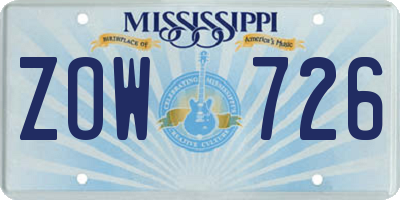 MS license plate ZOW726