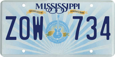MS license plate ZOW734