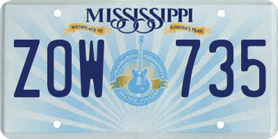 MS license plate ZOW735