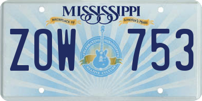 MS license plate ZOW753