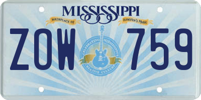 MS license plate ZOW759