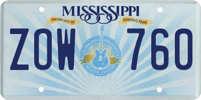 MS license plate ZOW760