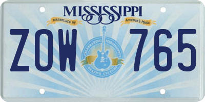 MS license plate ZOW765