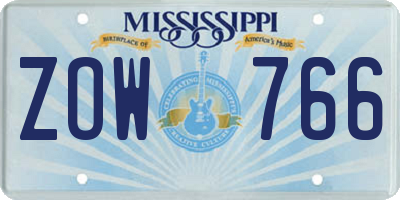 MS license plate ZOW766