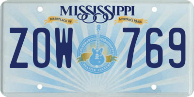 MS license plate ZOW769