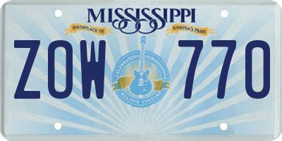 MS license plate ZOW770