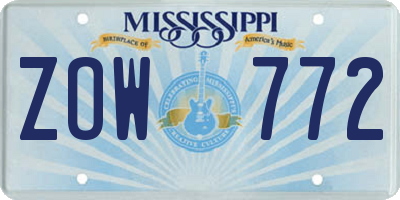 MS license plate ZOW772