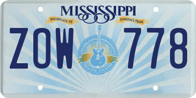 MS license plate ZOW778