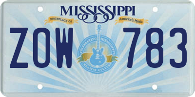 MS license plate ZOW783