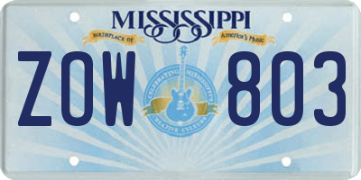 MS license plate ZOW803