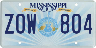MS license plate ZOW804