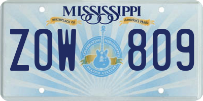 MS license plate ZOW809