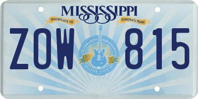 MS license plate ZOW815