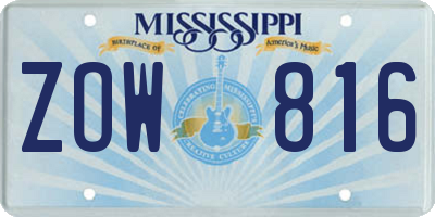 MS license plate ZOW816