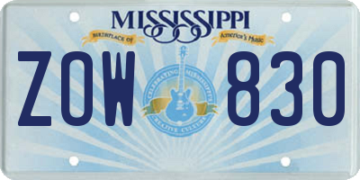 MS license plate ZOW830