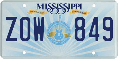 MS license plate ZOW849