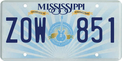 MS license plate ZOW851