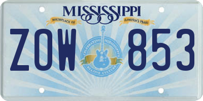 MS license plate ZOW853