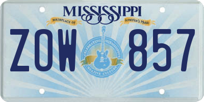 MS license plate ZOW857