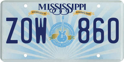 MS license plate ZOW860
