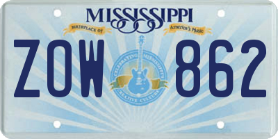 MS license plate ZOW862
