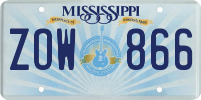 MS license plate ZOW866