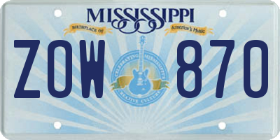 MS license plate ZOW870