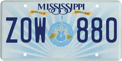 MS license plate ZOW880