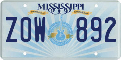MS license plate ZOW892