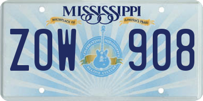 MS license plate ZOW908