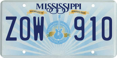 MS license plate ZOW910