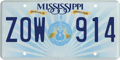 MS license plate ZOW914
