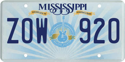 MS license plate ZOW920