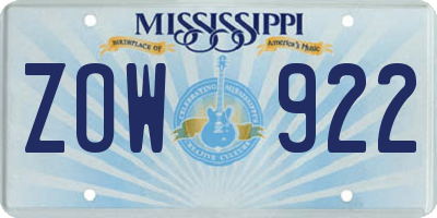 MS license plate ZOW922
