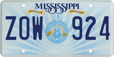 MS license plate ZOW924