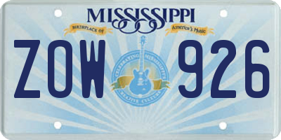 MS license plate ZOW926