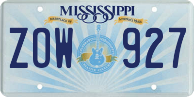 MS license plate ZOW927