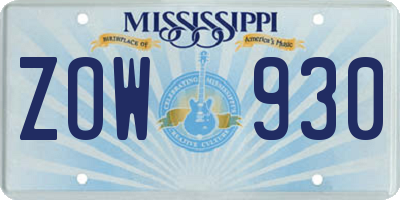 MS license plate ZOW930